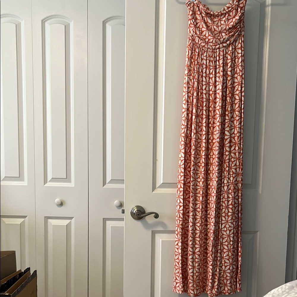 Strapless Orange and White Maxi Dress